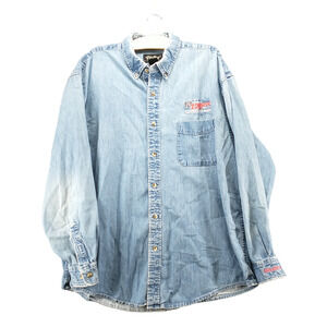 Eddie Bauer Men's Isuzu Denim Button-Down Shirt Blue XL Long Sleeve Logo